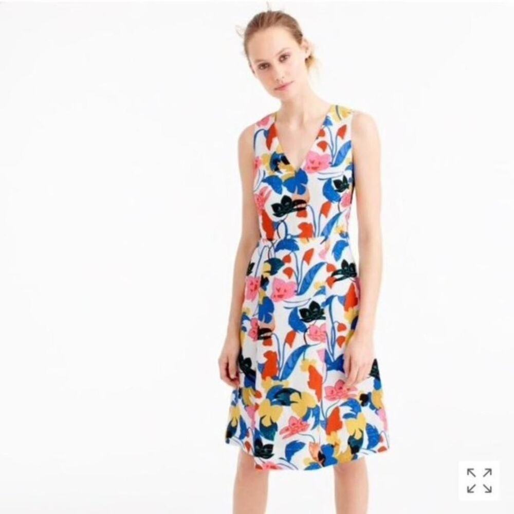 J. Crew Morning Glory A Line Sleeveless Linen Dress White Size 2 Floral Preppy
